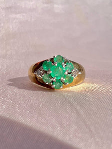 Vintage 9k Emerald Diamond Flower Cluster Ring 1980