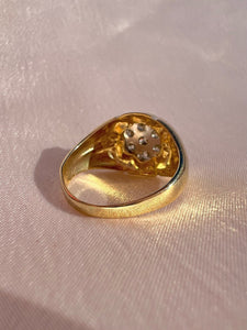 Vintage 10k Diamond Ribbed Flower Cluster Ring