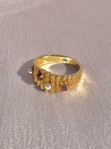 Vintage 9k Garnet Pearl Brutalist Ring 1967