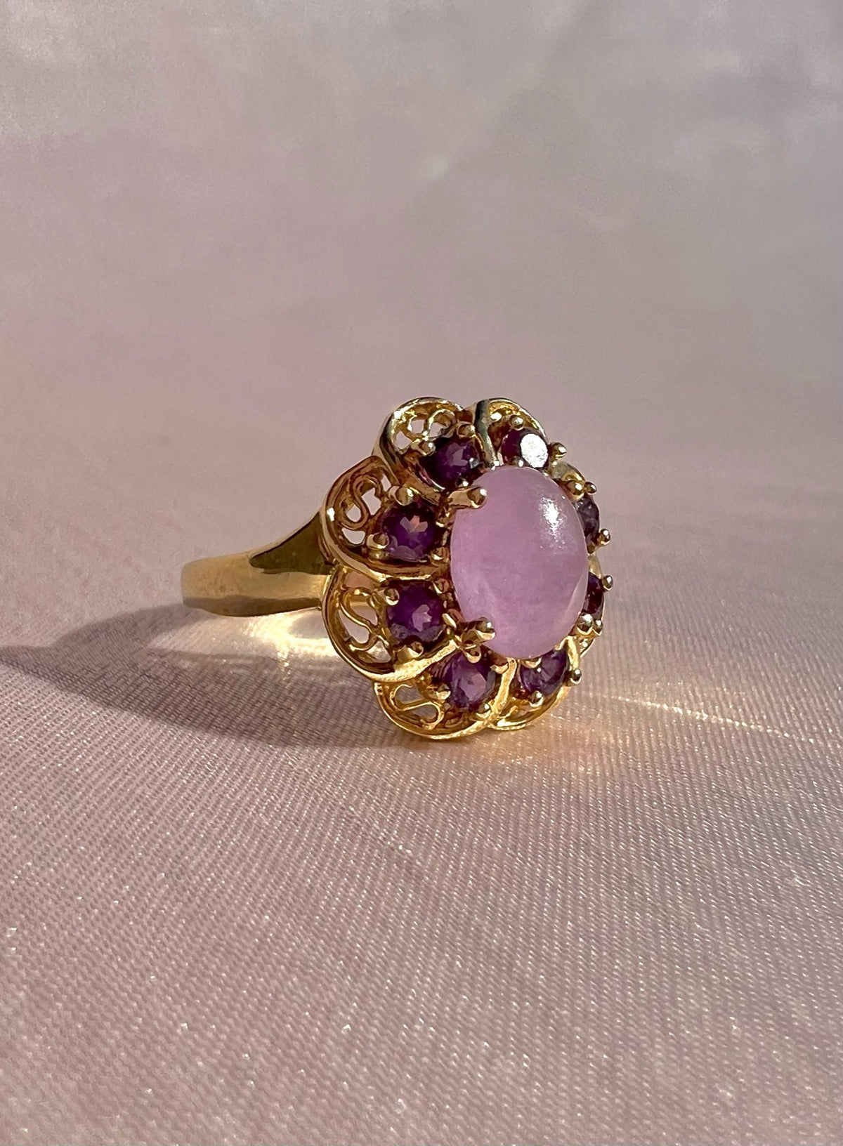 Vintage 9k Lavender Fluorite Amethyst Floral Cluster Ring