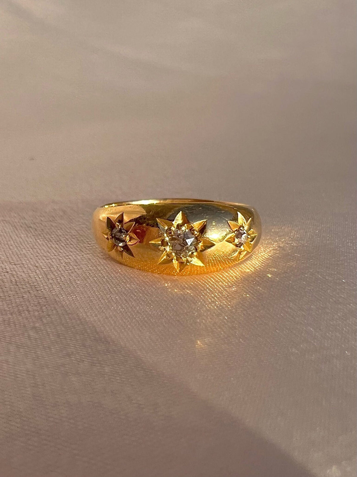 Antique 18k Diamond Starburst Trilogy Gypsy Ring 1918