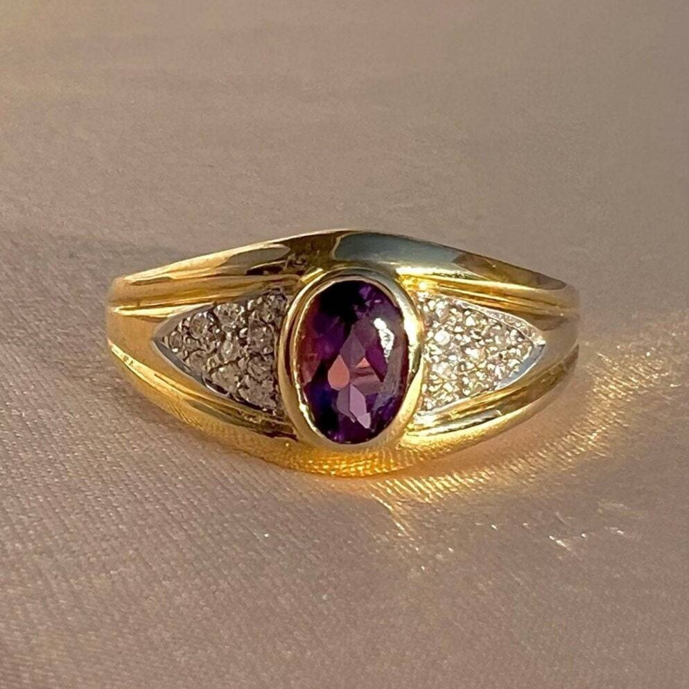 Contemporary 9k Amethyst Diamond Eye Ring