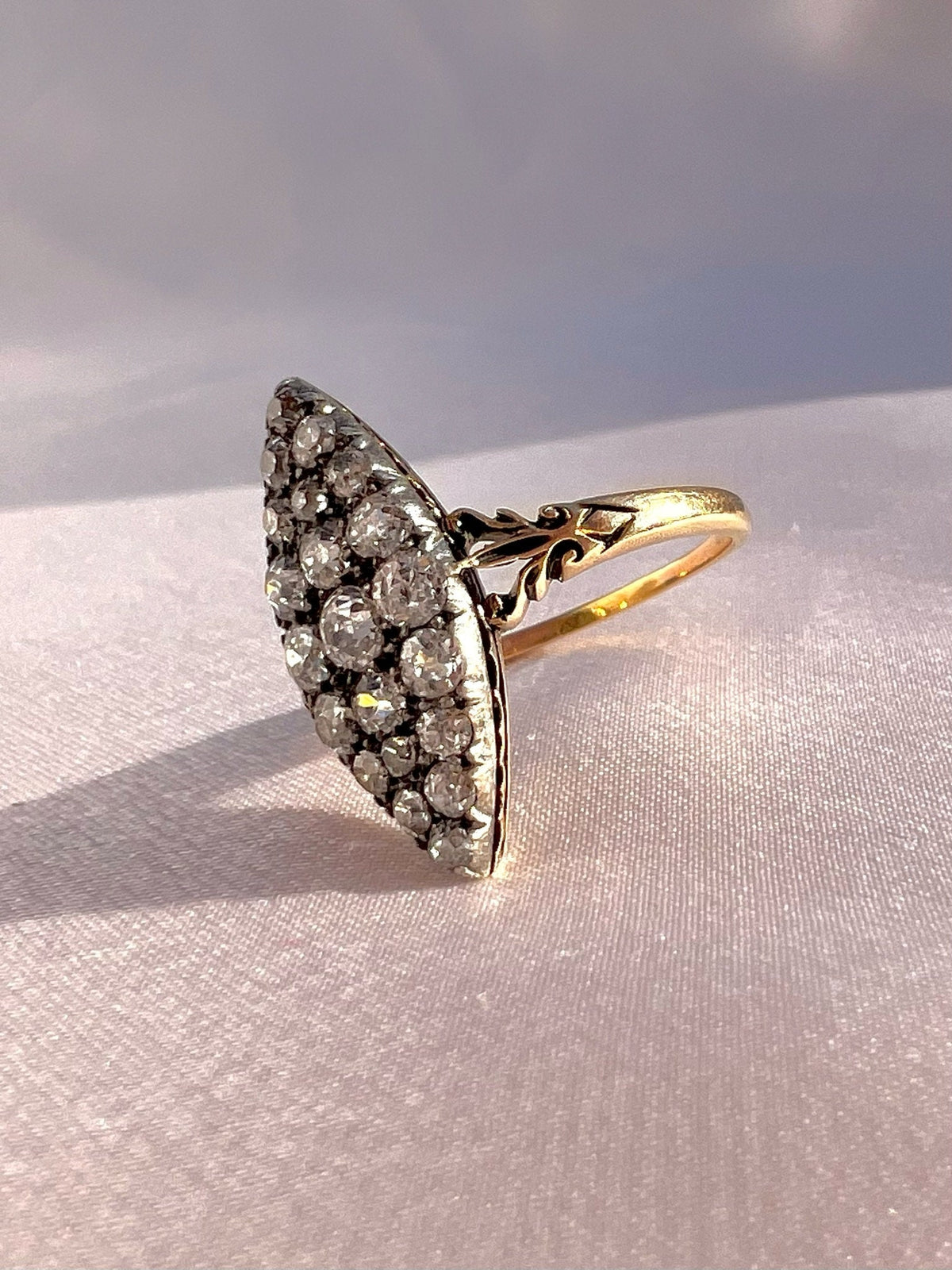 Antique 14k Old Cut Diamond Navette Cluster Ring