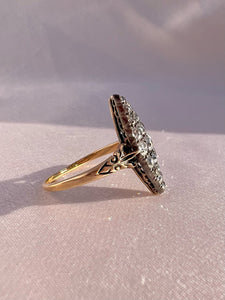 Antique 14k Old Cut Diamond Navette Cluster Ring