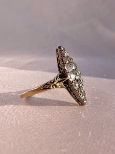 Antique 14k Old Cut Diamond Navette Cluster Ring