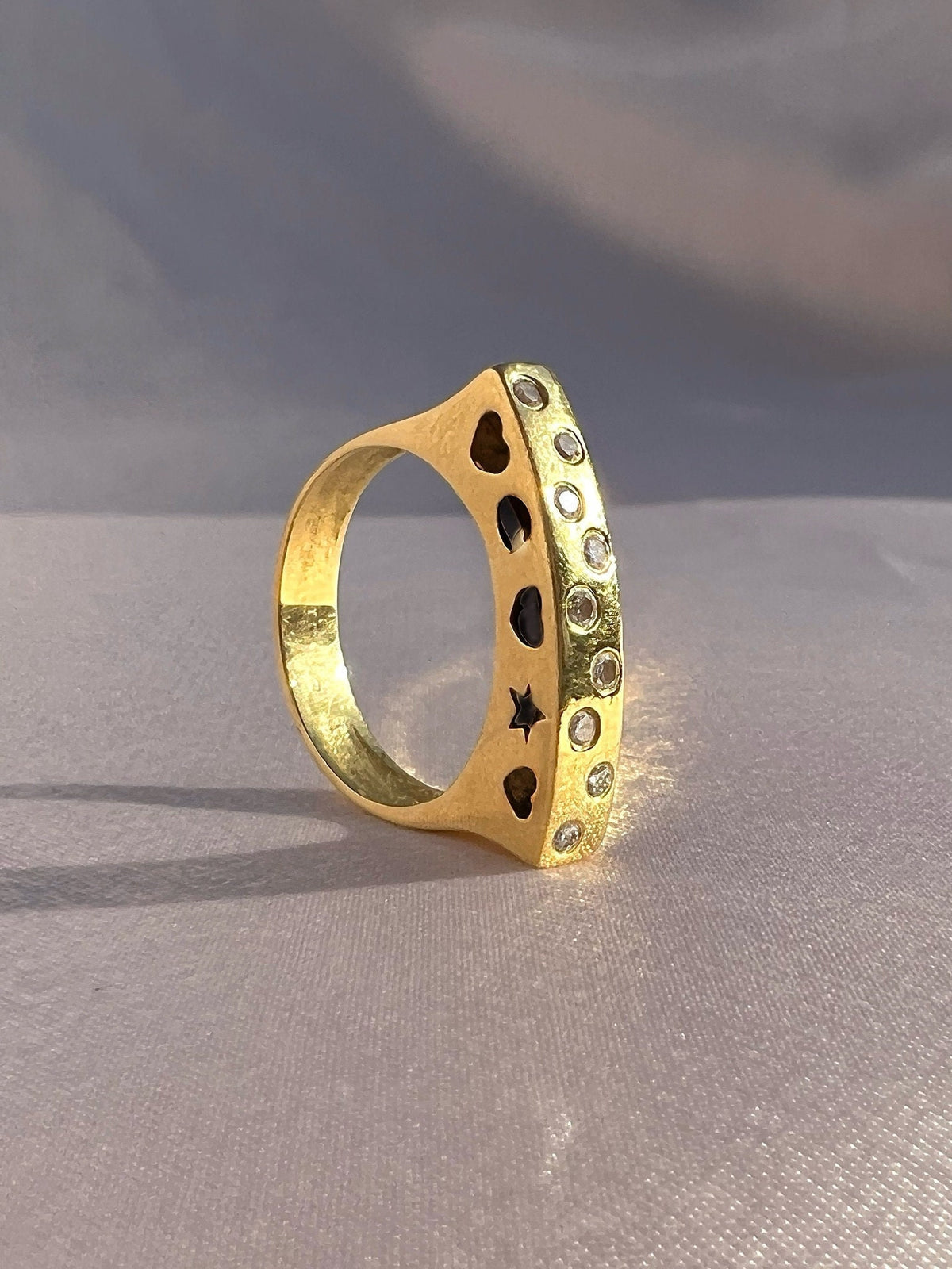 Vintage 14k Diamond Dot Heart Star Moon Ring