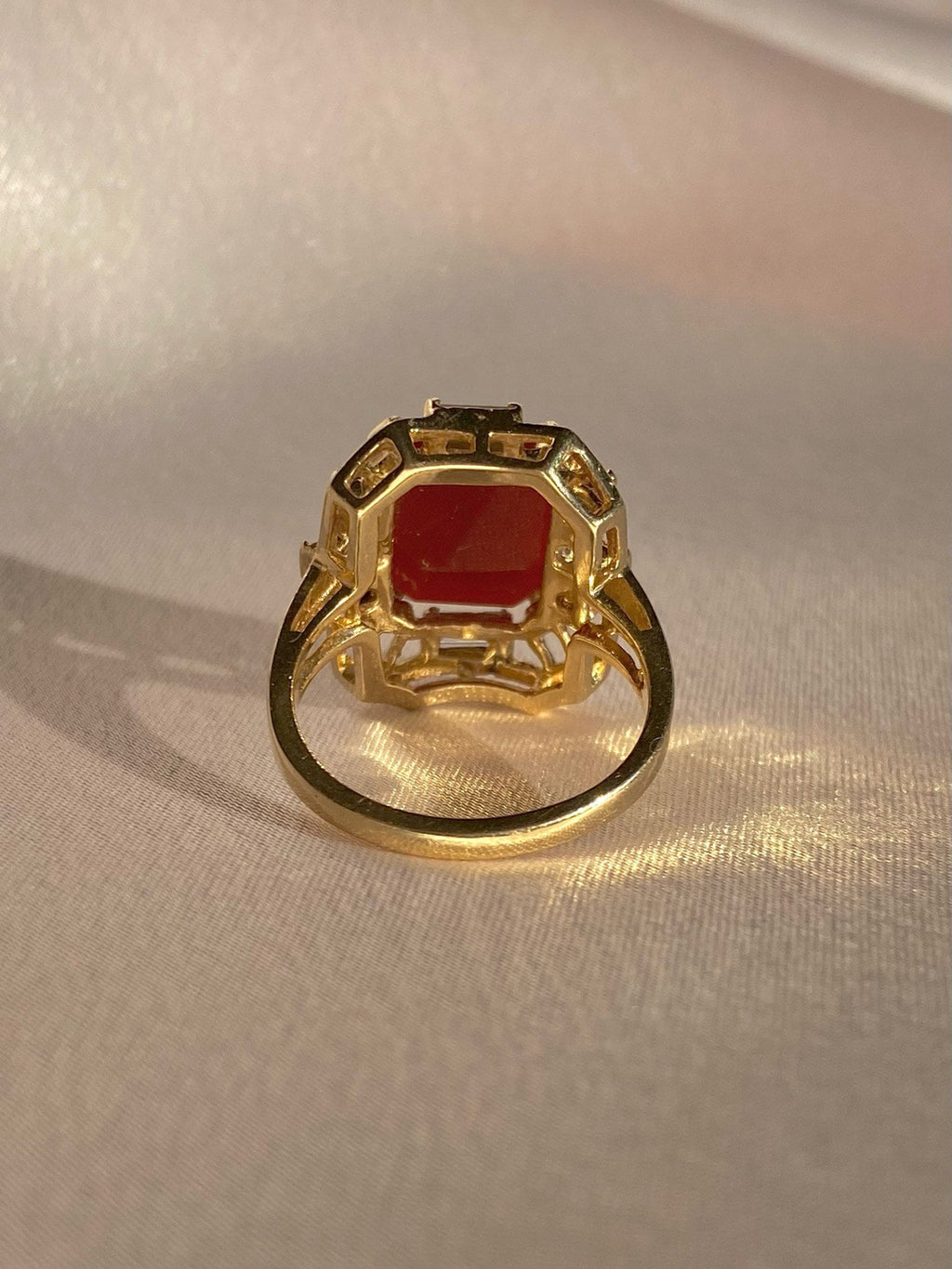 Vintage 14k Carnelian Baguette Diamond Dress Ring
