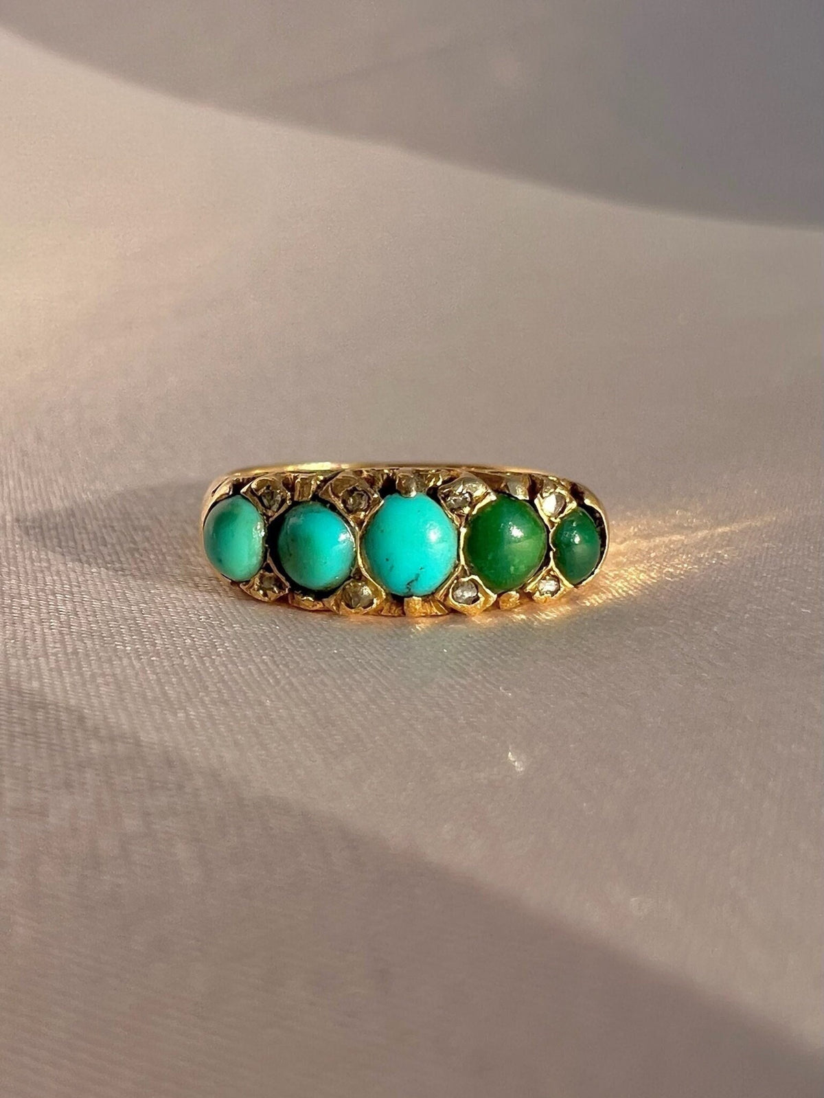 Antique 18k Turquoise Diamond Boat Ring 1899