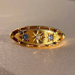 Antique 18k Diamond Sapphire Floating Starburst Gypsy Ring 1914