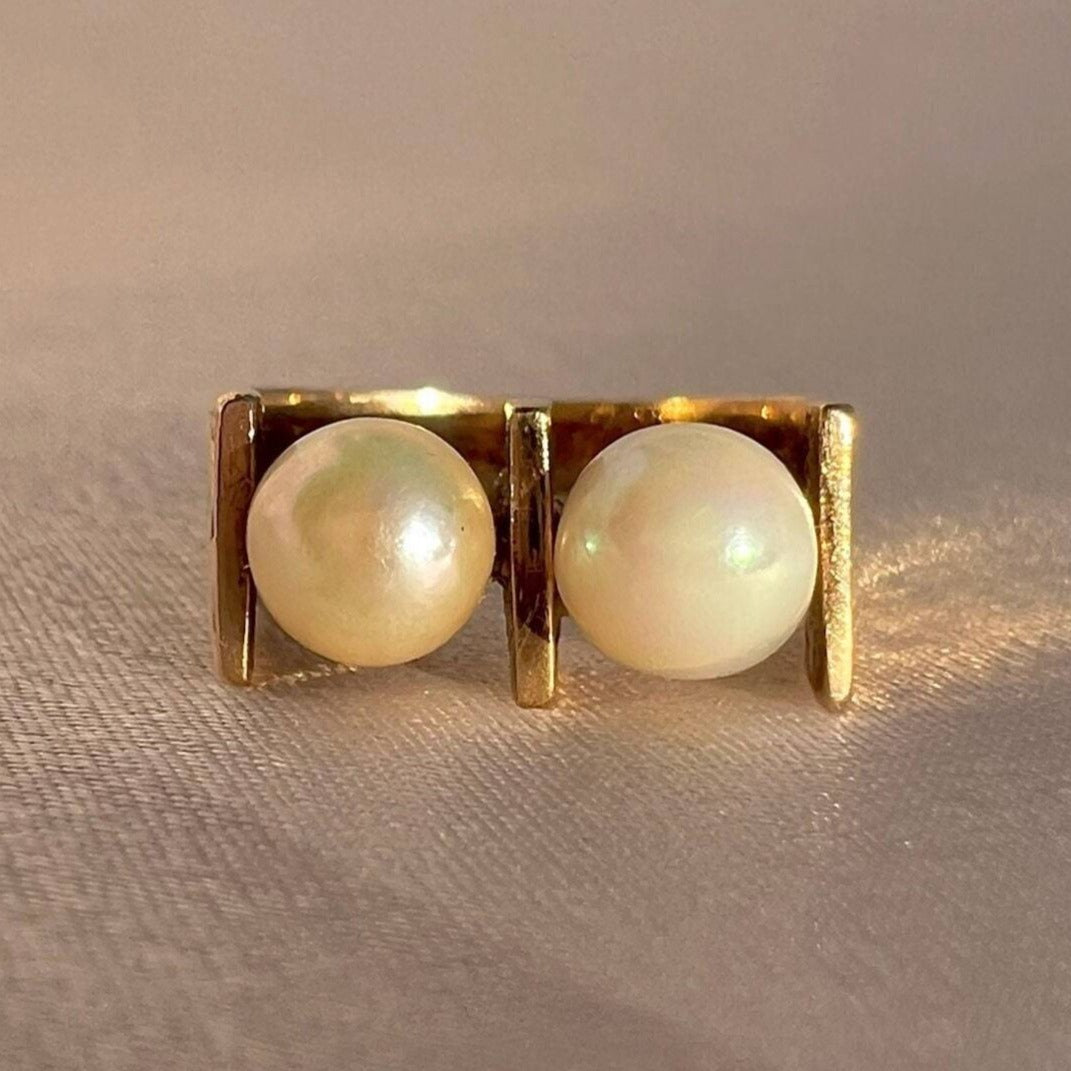 Vintage 9k Double Pearl Celtic Knot Ring 1972
