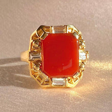 Load image into Gallery viewer, Vintage 14k Carnelian Baguette Diamond Dress Ring
