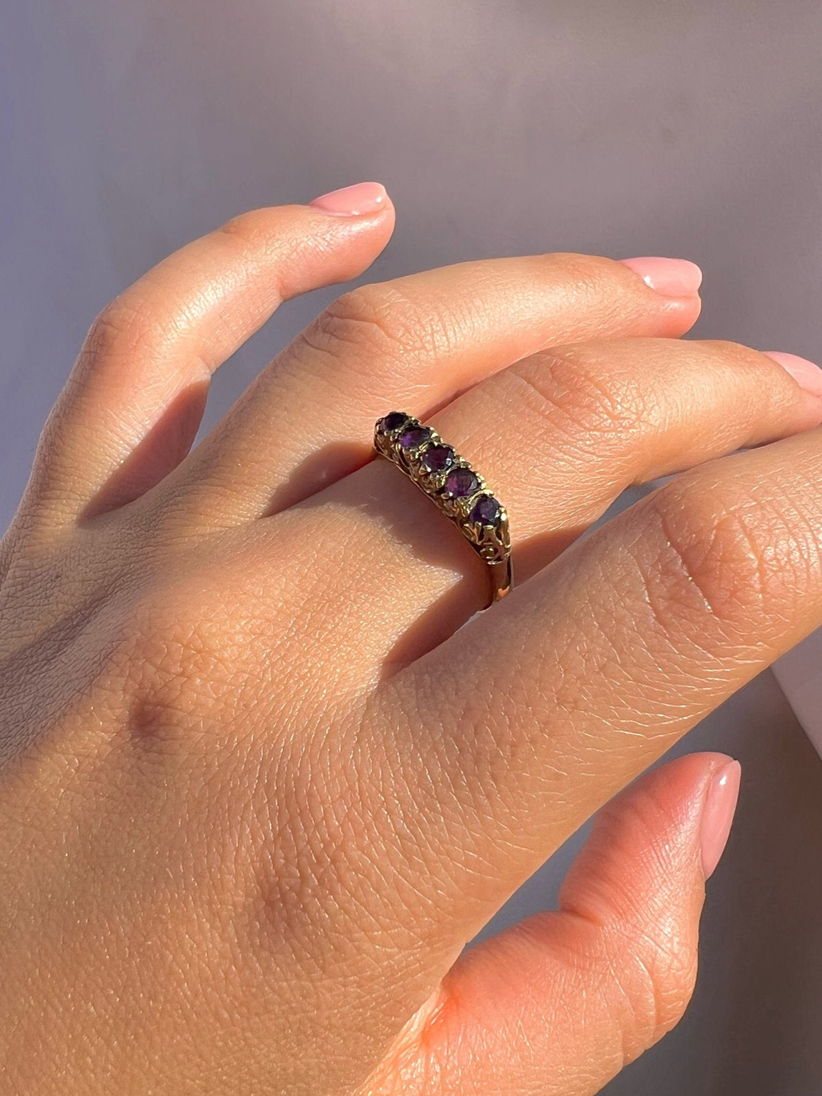 Vintage 9k Amethyst Boat Ring