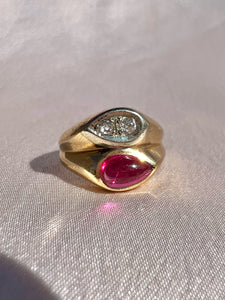 Vintage 14k Synth Ruby Diamond Ring 1951