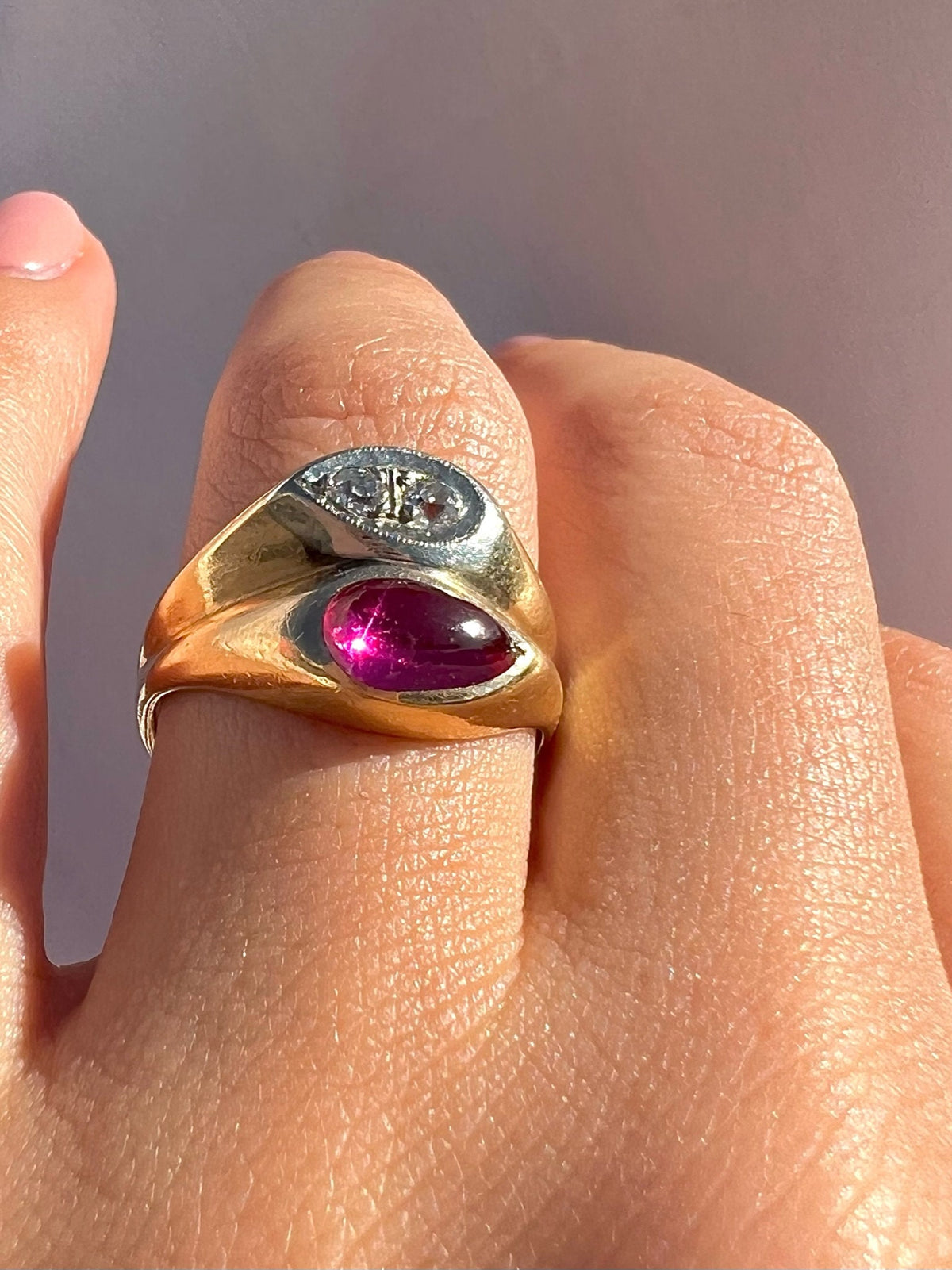 Vintage 14k Synth Ruby Diamond Ring 1951