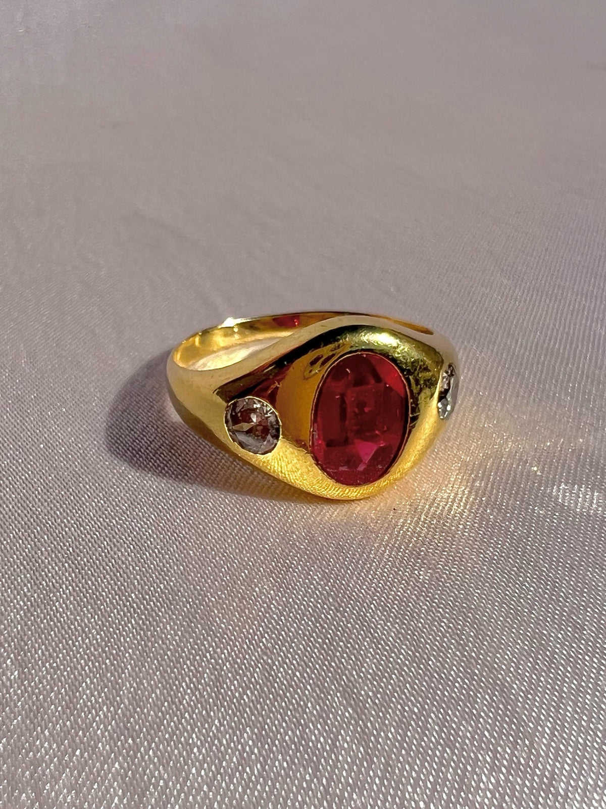 Antique 14k Synth Ruby Diamond Gypsy Ring
