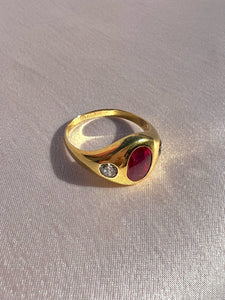 Antique 14k Synth Ruby Diamond Gypsy Ring