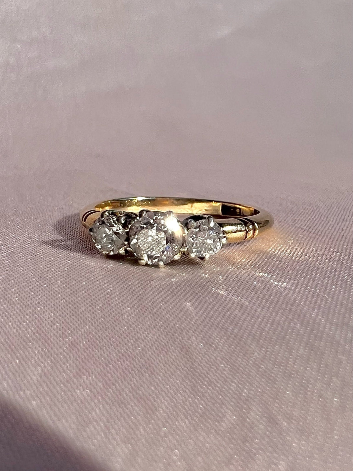 Antique 18k Diamond Old European Cut Trilogy Ring