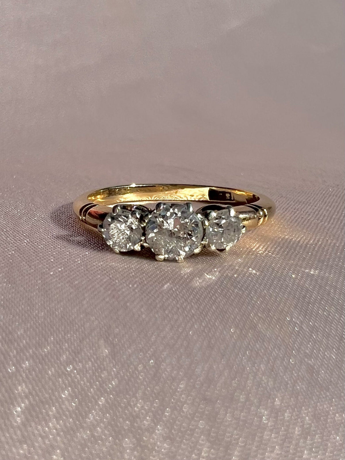 Antique 18k Diamond Old European Cut Trilogy Ring
