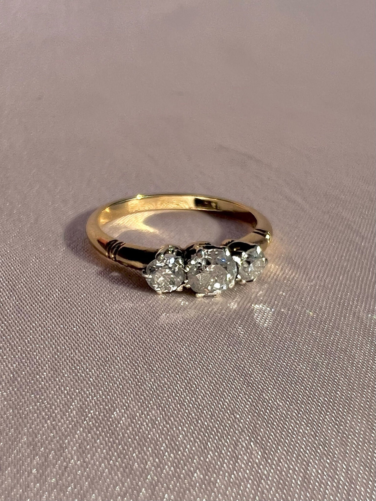 Antique 18k Diamond Old European Cut Trilogy Ring