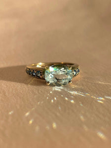 Vintage 9k Topaz Sapphire Oval Dress Ring