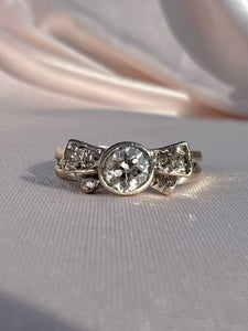 Antique 14k White Gold Old European Diamond Bow Ring
