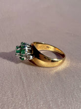 Load image into Gallery viewer, Vintage 9k Emerald Diamond Flower Cluster Ring 1980
