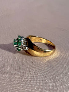 Vintage 9k Emerald Diamond Flower Cluster Ring 1980