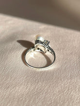 Load image into Gallery viewer, Vintage 18k White Gold Diamond Pearl Crossover Ring
