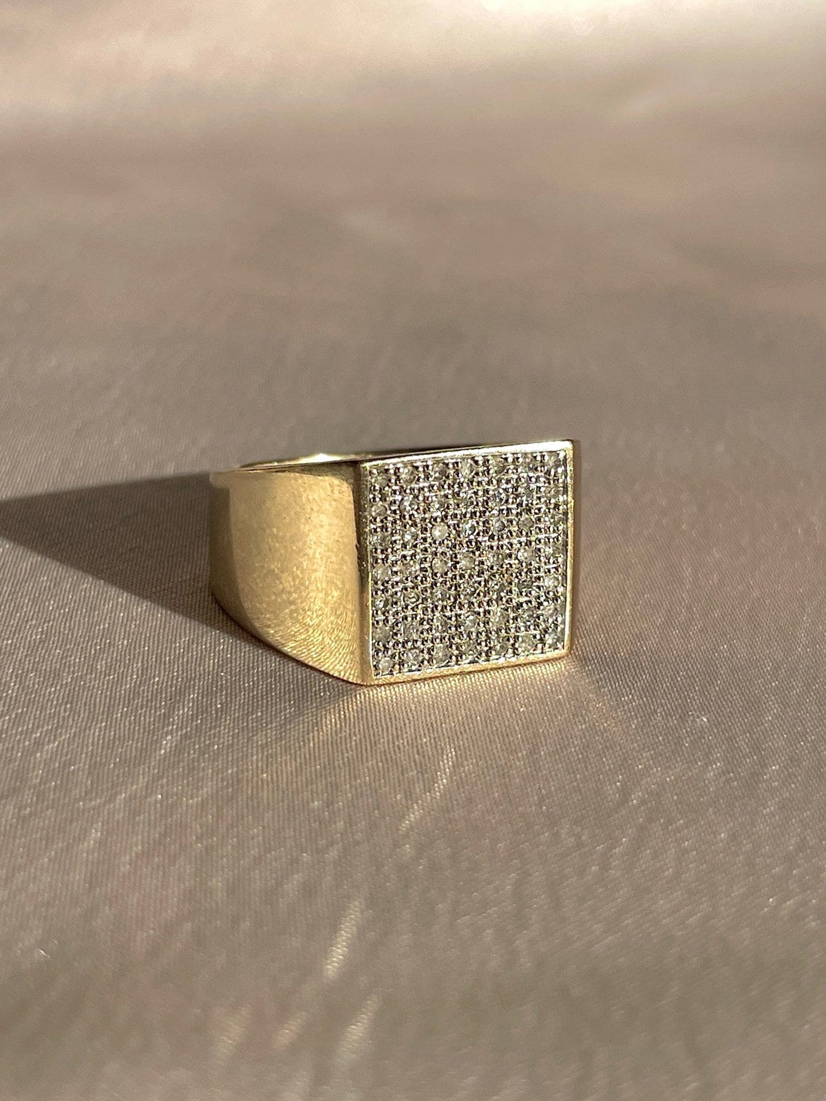 Vintage 9k Diamond Pave Square Signet Ring