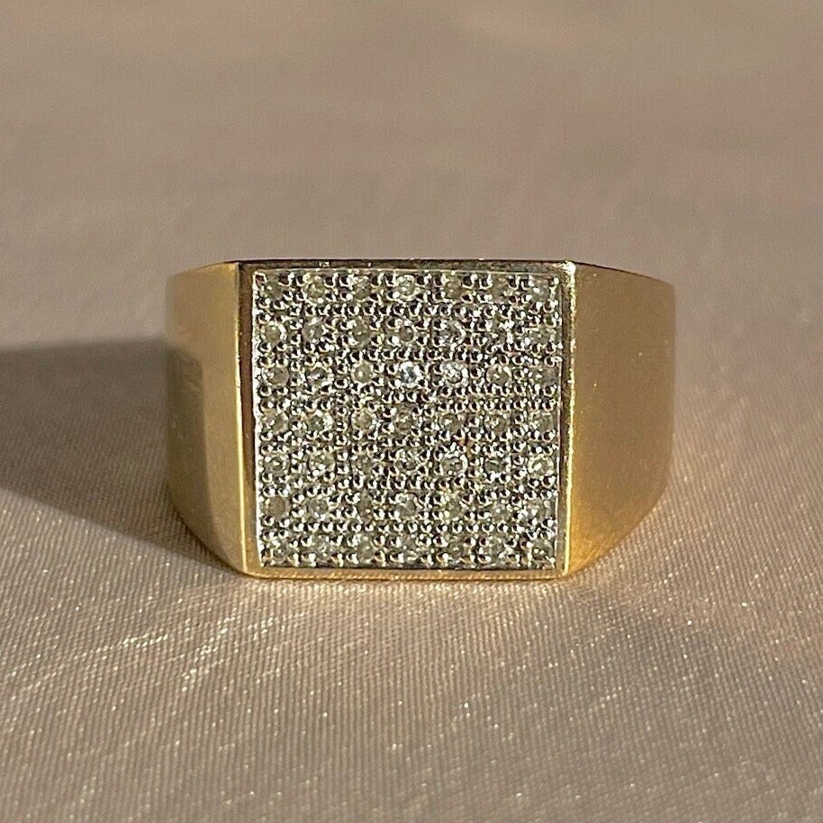 Vintage 9k Diamond Pave Square Signet Ring