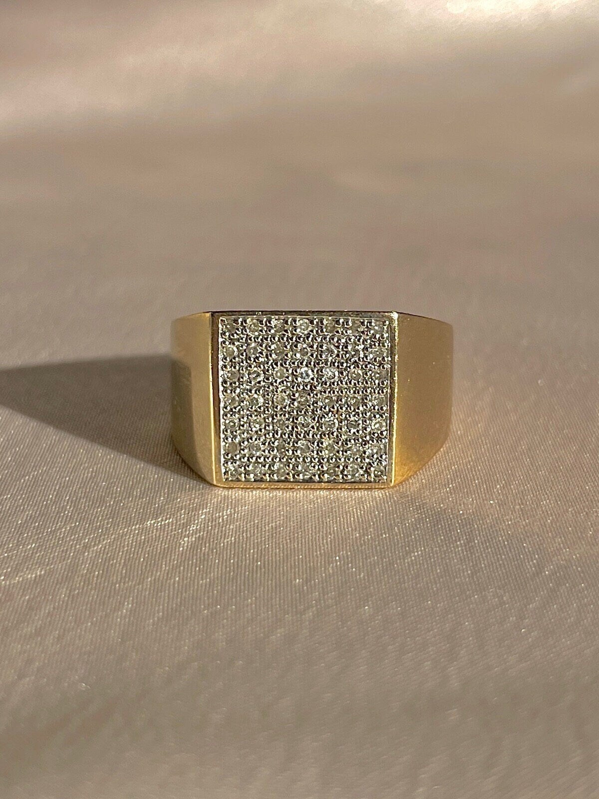 Vintage 9k Diamond Pave Square Signet Ring