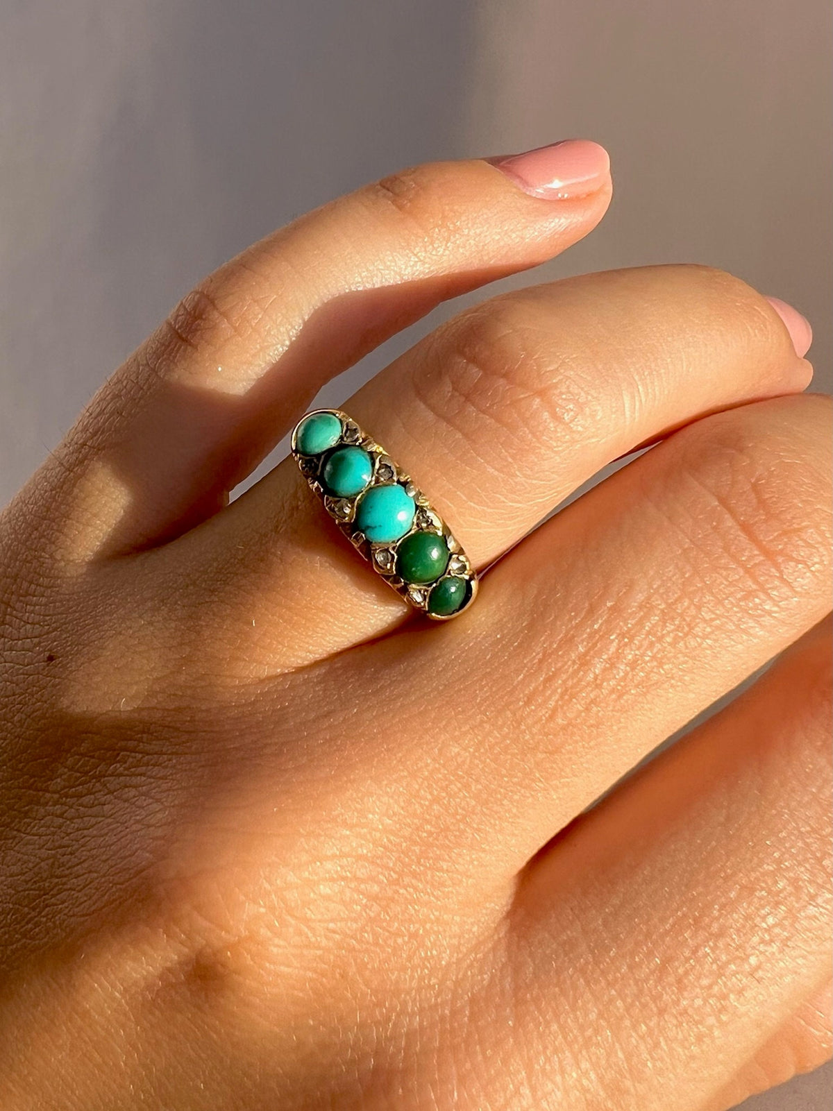 Antique 18k Turquoise Diamond Boat Ring 1899