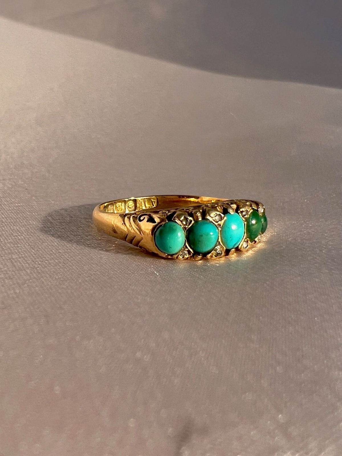 Antique 18k Turquoise Diamond Boat Ring 1899