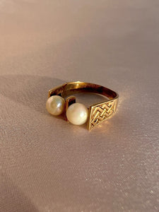 Vintage 9k Double Pearl Celtic Knot Ring 1972