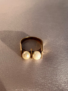 Vintage 9k Double Pearl Celtic Knot Ring 1972