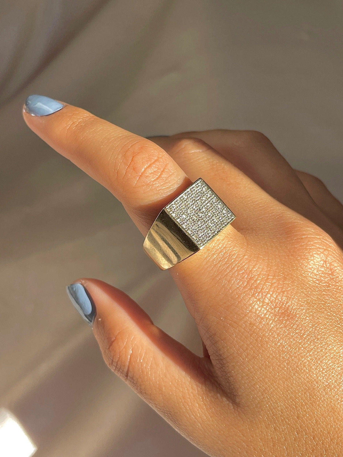 Vintage 9k Diamond Pave Square Signet Ring