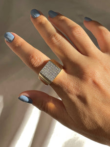 Vintage 9k Diamond Pave Square Signet Ring