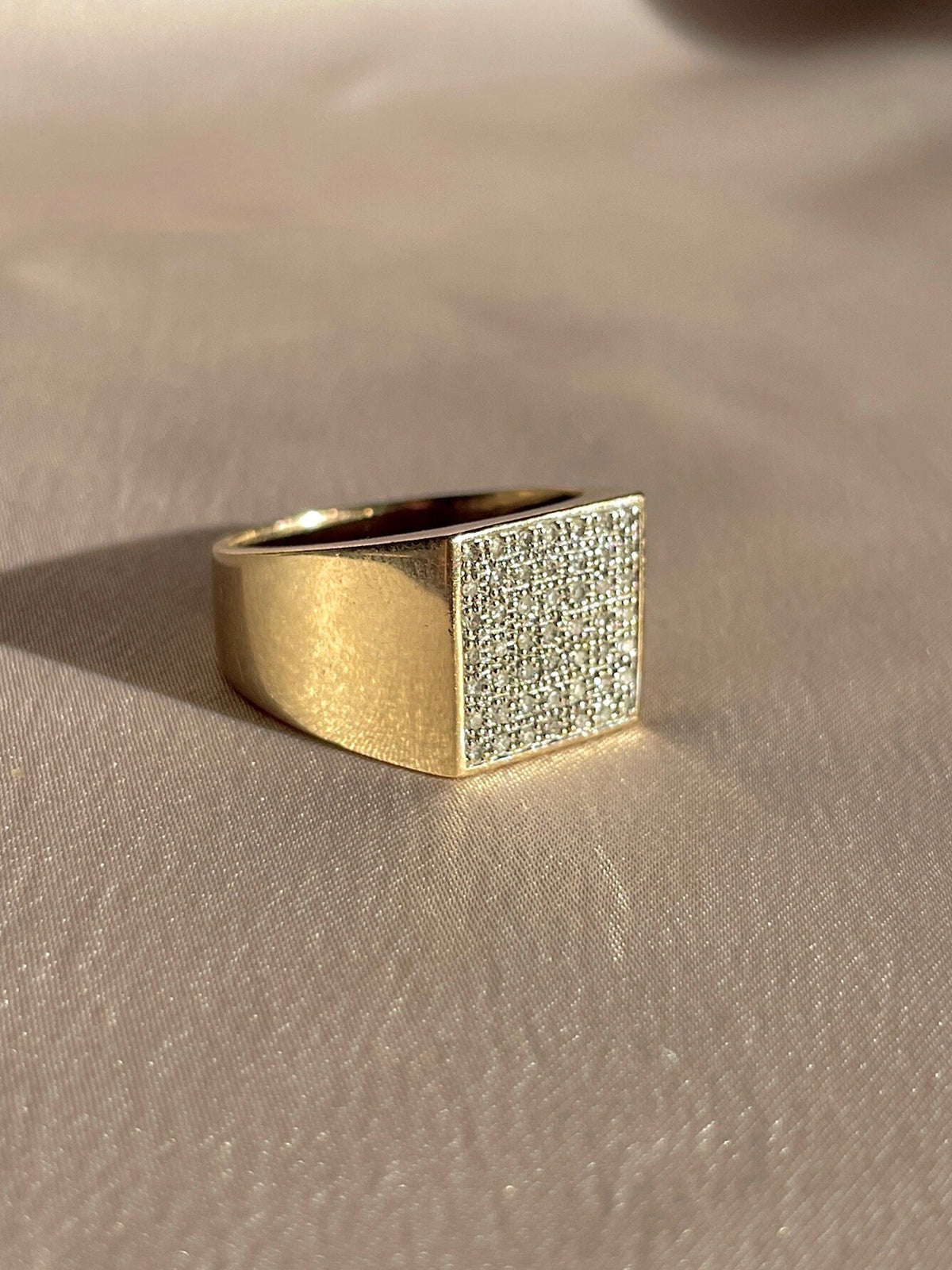 Vintage 9k Diamond Pave Square Signet Ring