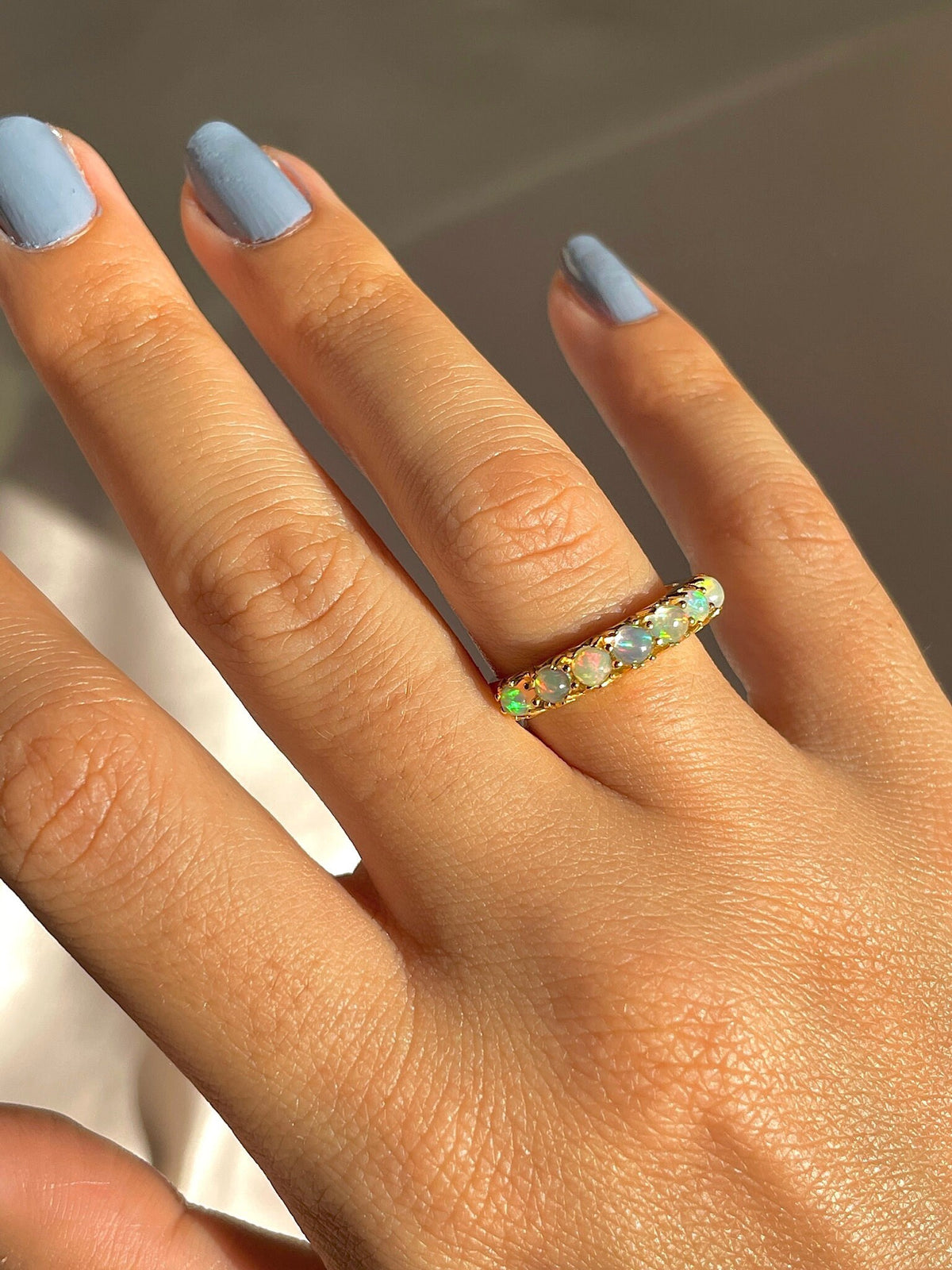 9k Opal Cabochon Half Eternity Ring