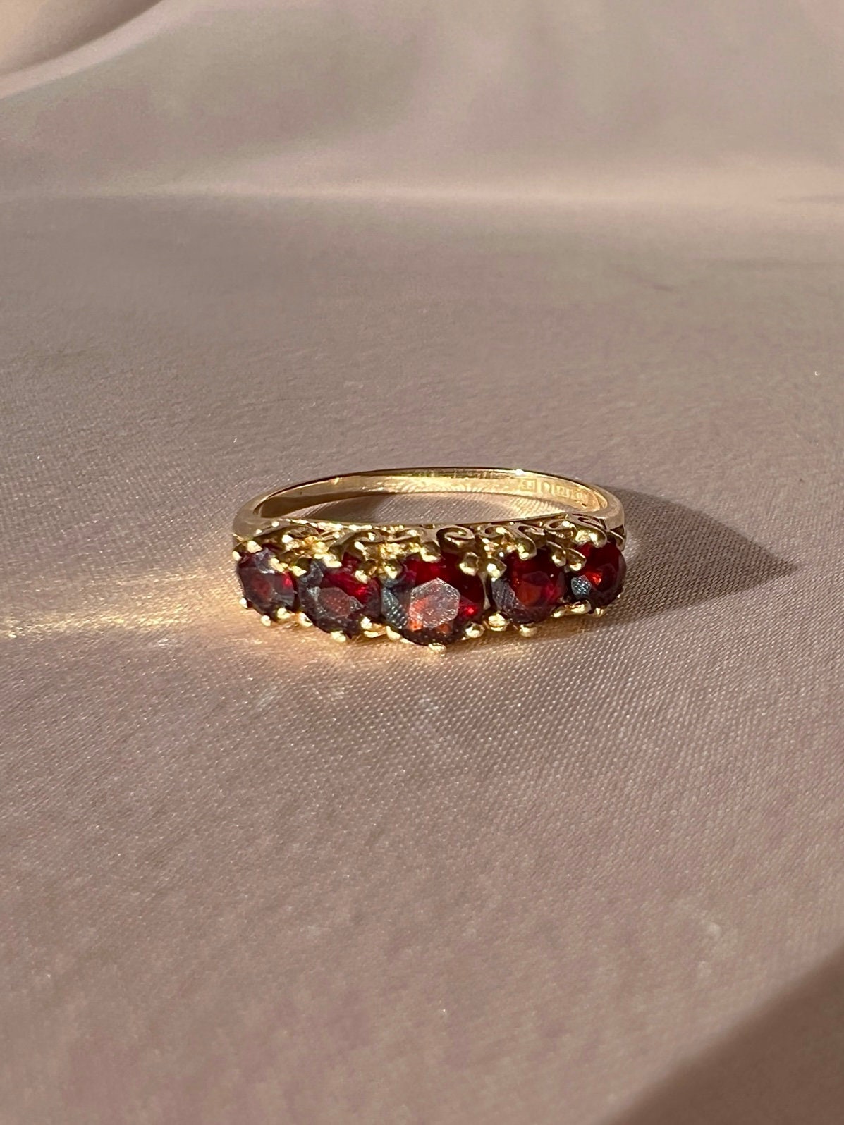 Vintage 9k Garnet Half Eternity Ring 1987