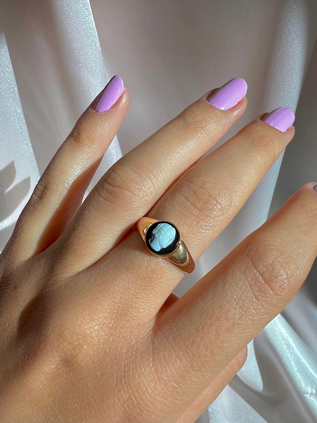 Antique Onyx Cameo Signet Ring