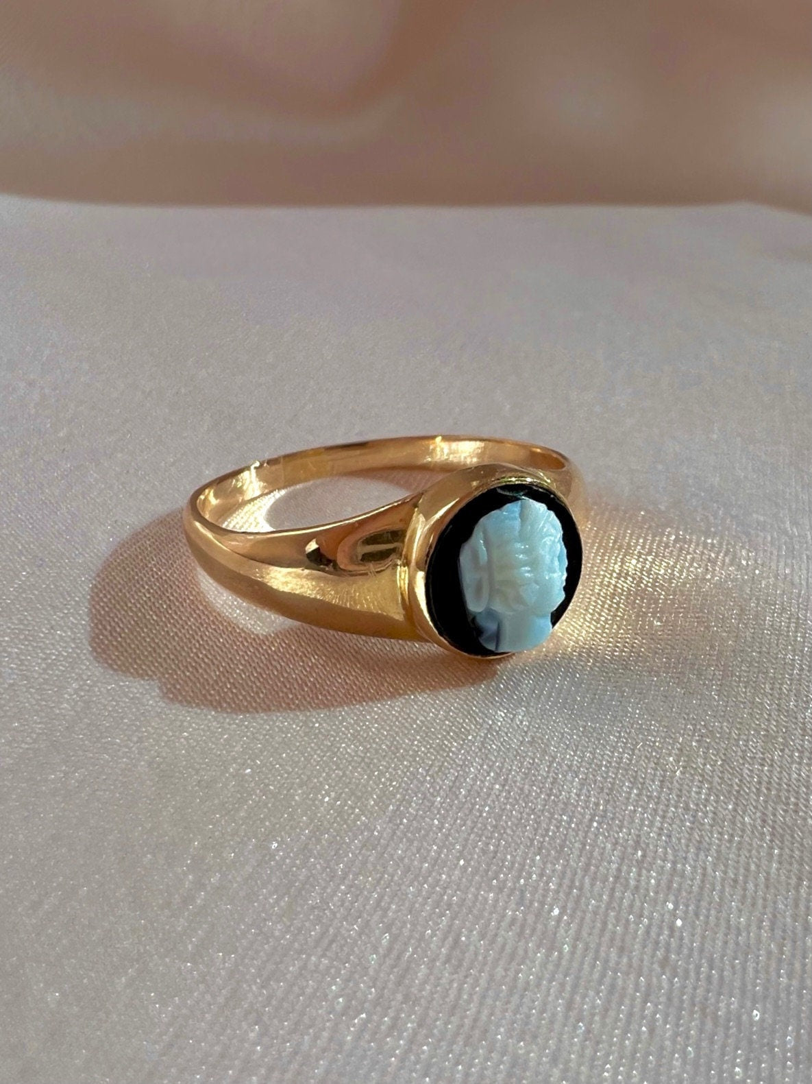 Antique Onyx Cameo Signet Ring
