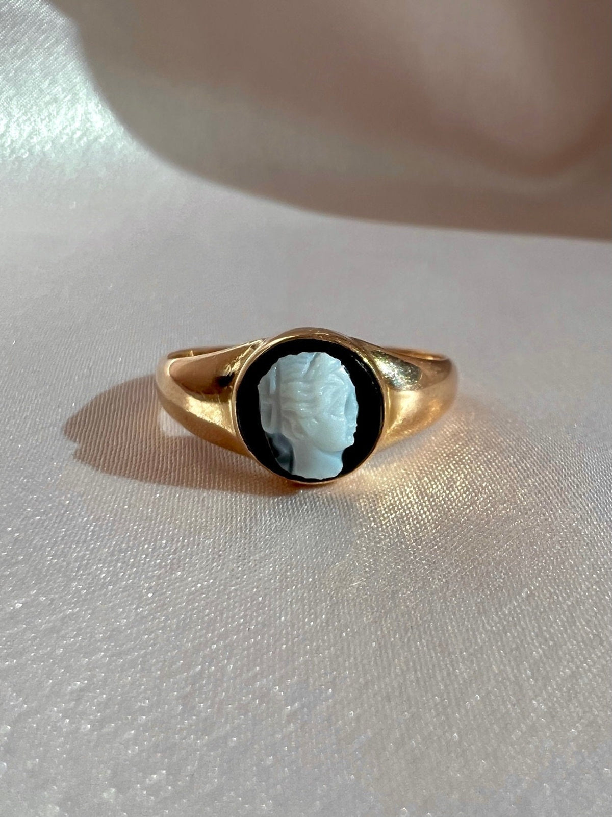Antique Onyx Cameo Signet Ring