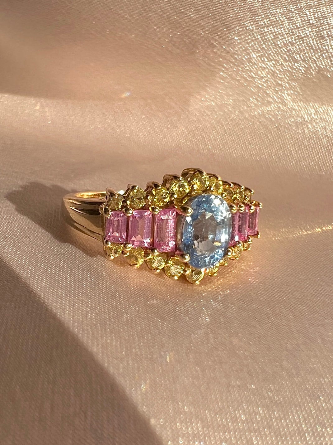 Vintage 9k Pastel Gemstone Cocktail Ring 1980