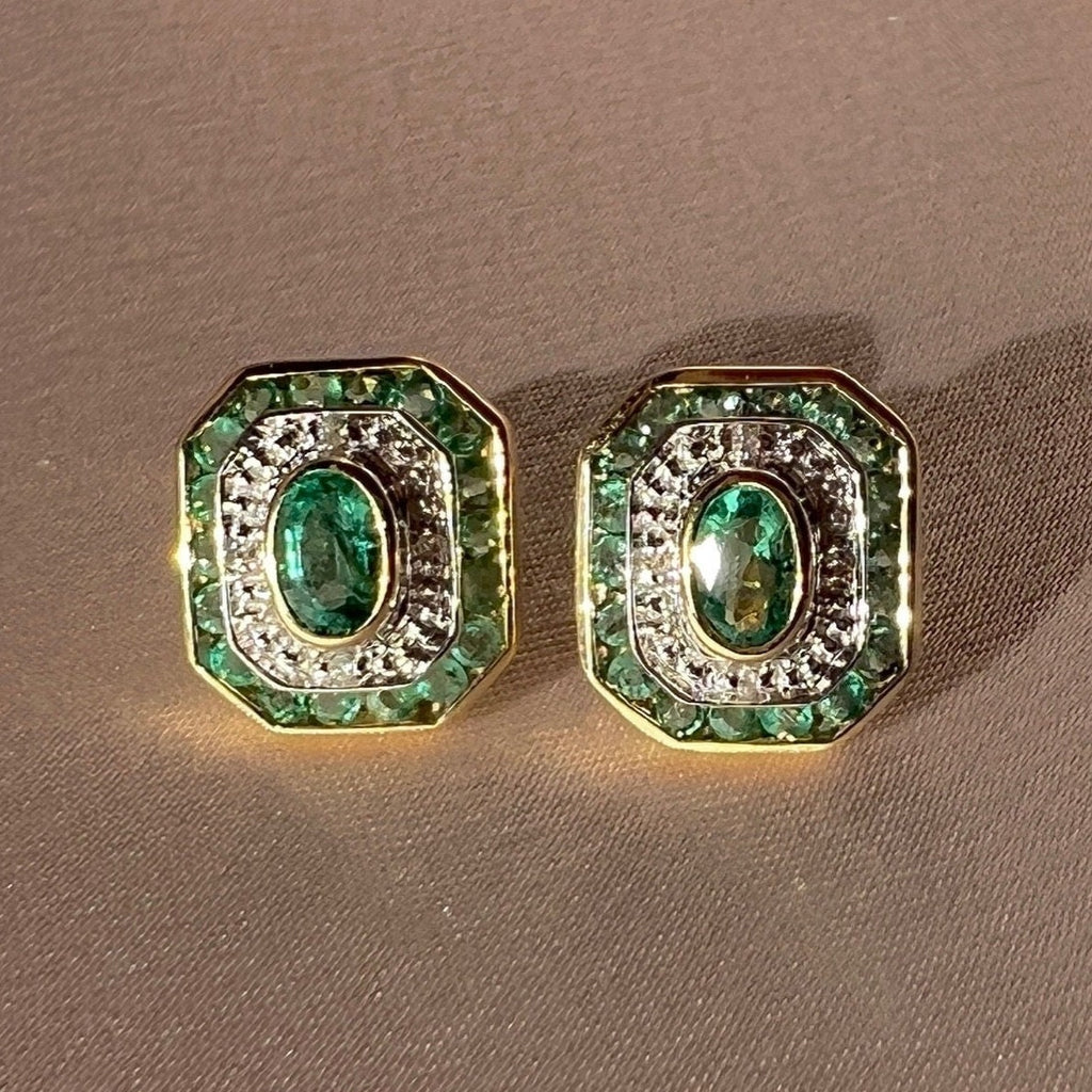 Emerald Diamond Deco Target Earrings