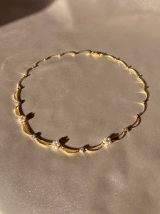 Vintage 14k Diamond Pearl Floral Heart Crescent Necklace