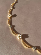 Load image into Gallery viewer, Vintage 14k Diamond Pearl Floral Heart Crescent Necklace

