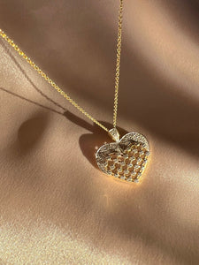 Vintage 14k Diamond Heart Lattice Pendant