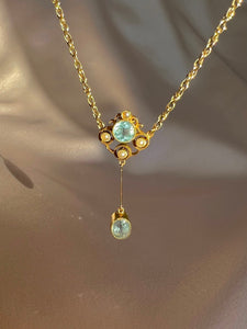 Antique 9k Aquamarine Pearl Edwardian Necklace