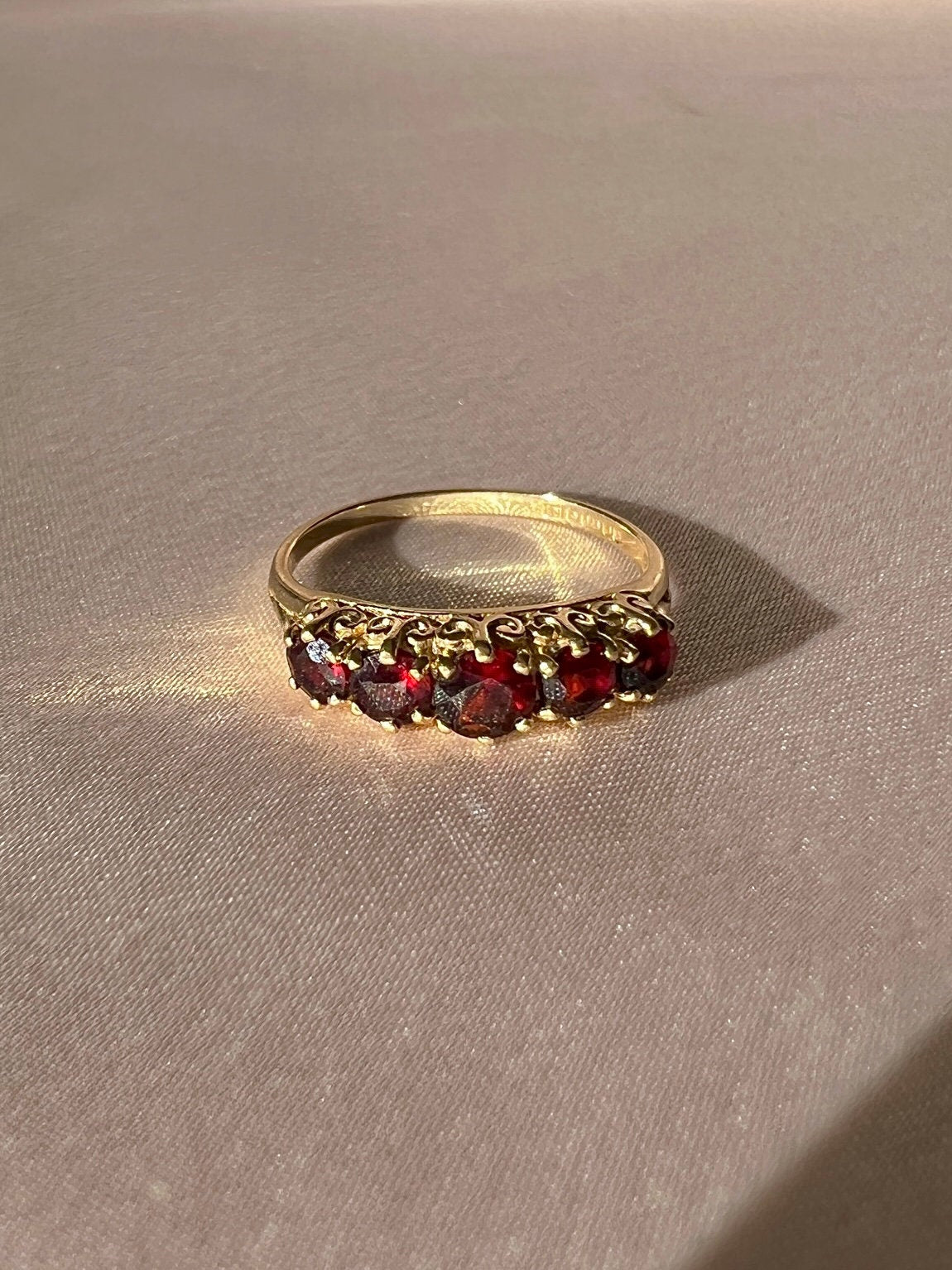 Vintage 9k Garnet Half Eternity Ring 1987